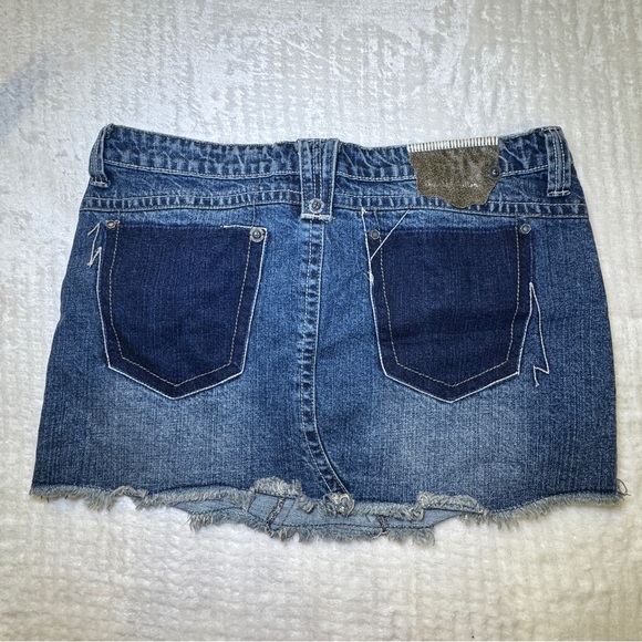 Industrial Cotton Denim Blue Jean Mini Skirt Y2K Distressed Pockets Size 11 - Picture 2 of 7